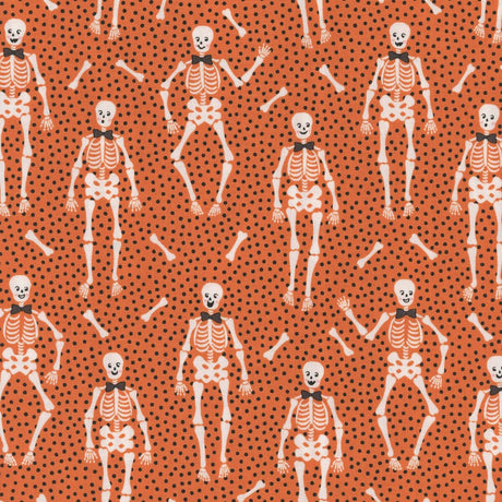 Sweet Tooth Bones Orange ST24315 by Poppie Cotton Sold in 1/2 yard increments
