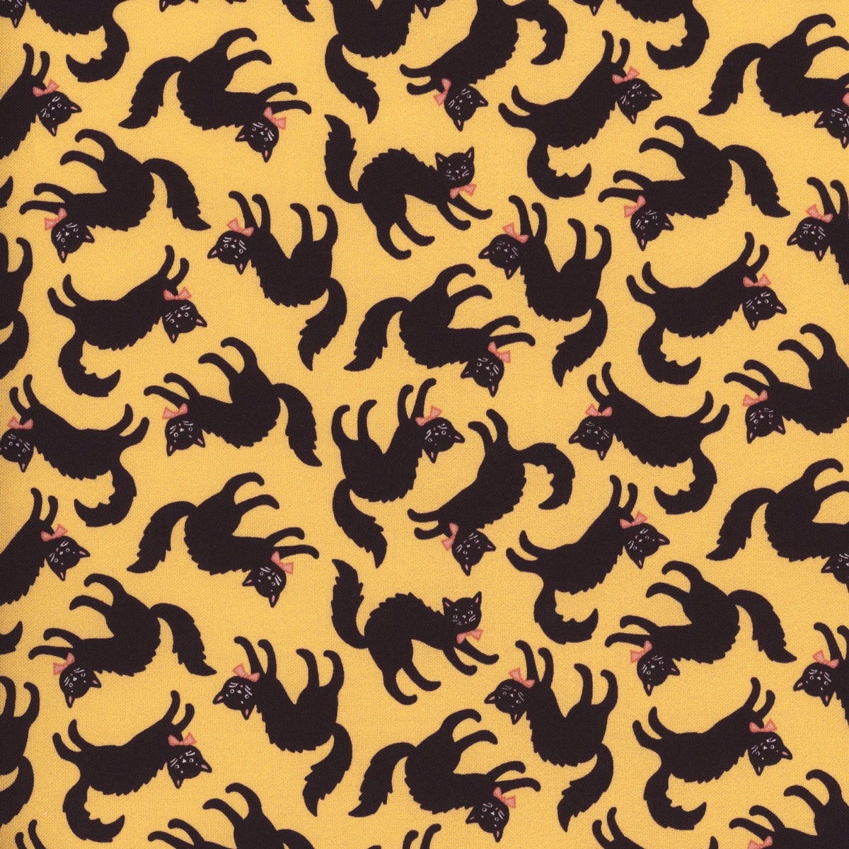 Sweet Tooth Scaredy Cat Yellow ST24302 by Poppie Cotton Sold in 1/2 yard increments