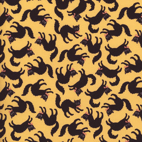 Sweet Tooth Scaredy Cat Yellow ST24302 by Poppie Cotton Sold in 1/2 yard increments
