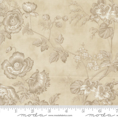 a beige floral wallpaper with flowers and leaves