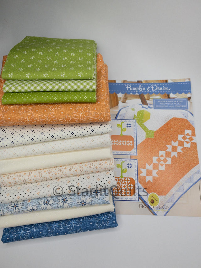 Pumpkin & Denim Quilt Kit by Fig Tree Quilts FTQ1992kit 21" x 26" includes Pattern, Binding and fabric pictured