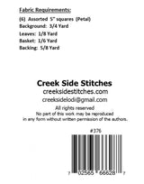 Spring Flowers Printed Pattern, Cute Table Runner - CSS376 From Creek Side Stitches, 5 inch square / Charm Pack friendly Finished 15 x 40