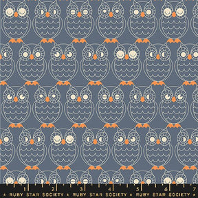 a blue and orange owl pattern on a gray background