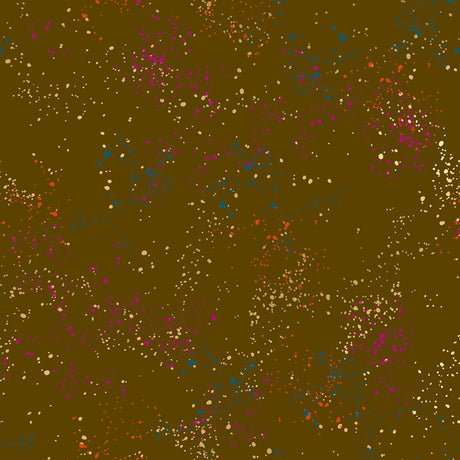 a brown background with many different colored dots