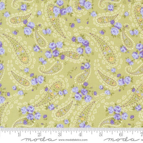 a green background with purple and blue flowers