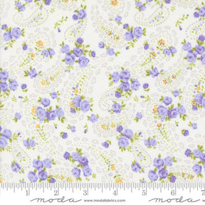 a white background with purple flowers and green leaves