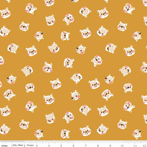 a yellow background with a pattern of cats
