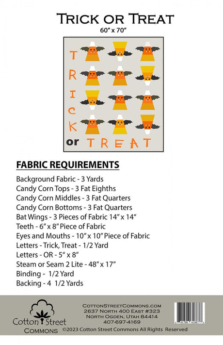 Trick or Treat by Cotton Street Commons CSC 255 , Paper pattern ONLY finished size 60 x 70