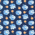 a blue and orange flowered pattern on a blue background