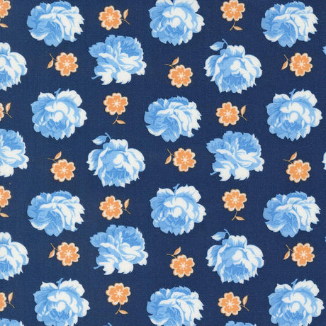a blue and orange flowered pattern on a blue background