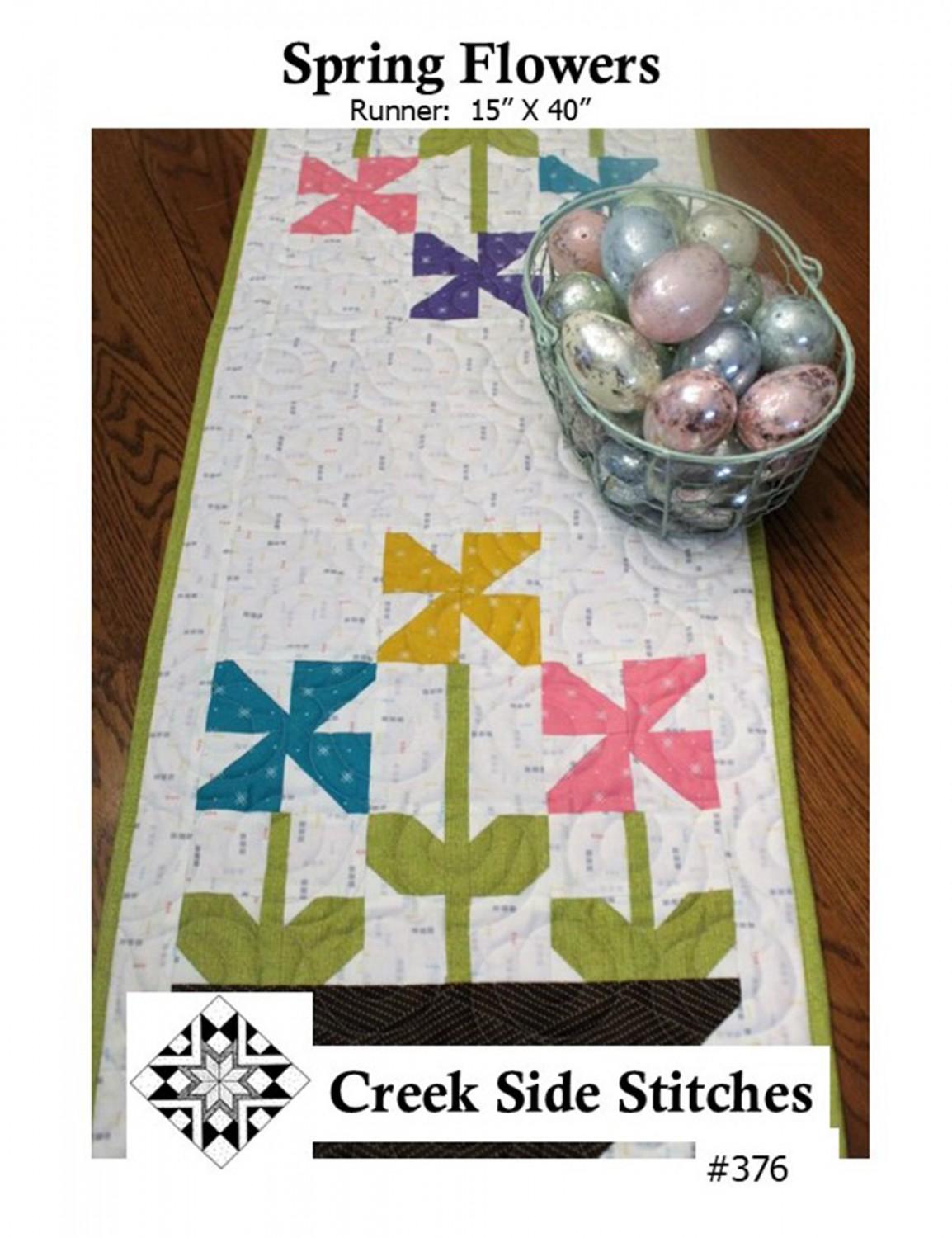 Spring Flowers Printed Pattern, Cute Table Runner - CSS376 From Creek Side Stitches, 5 inch square / Charm Pack friendly Finished 15 x 40