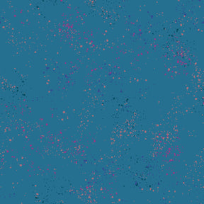 a blue background with small pink dots