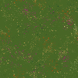 a green background with lots of different colored dots