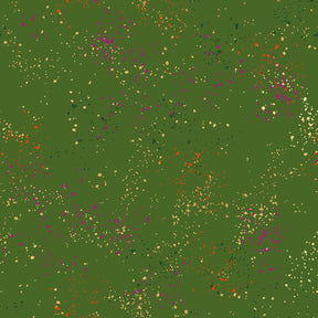 a green background with lots of different colored dots