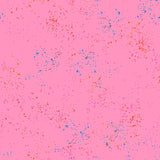 a pink background with blue and red speckles