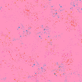 a pink background with blue and red speckles
