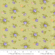 a green background with blue and yellow flowers