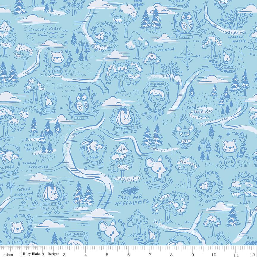 a blue background with trees and animals on it