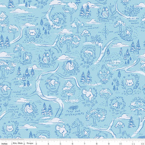 a blue background with trees and animals on it