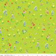 a green background with a bunch of flowers on it