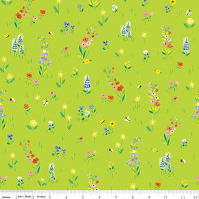 a green background with a bunch of flowers on it