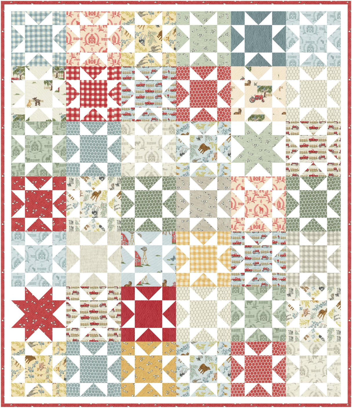 a quilt with many different patterns on it