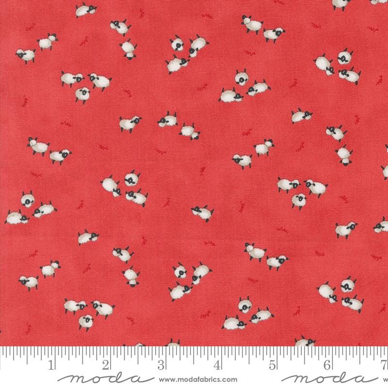 Willows Farm Sheeps in the Pasture Barn Red Yardage 56105-21 by Deb Strain for Moda Fabric Sold in 1/2 yard increments cut continuously