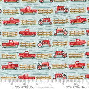 Willows Farm Trucks and Tractors Sky Yardage 56103-16 by Deb Strain for Moda Fabric Sold in 1/2 yard increments cut continuously