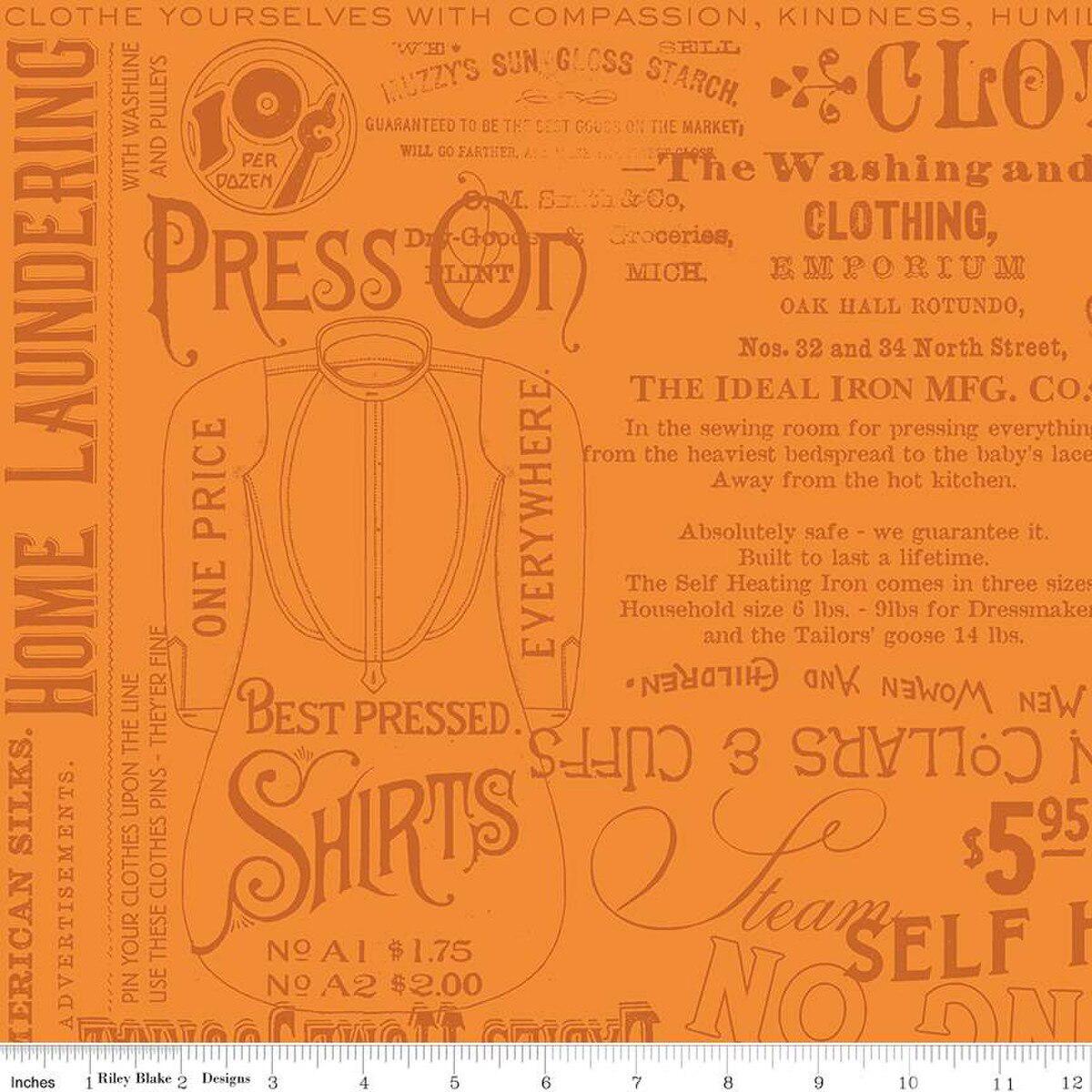 Press On Pressing Matters Orange C15259-Orange by J. Wecker Frisch for Riley Blake Sold in 1/2 yard Increments