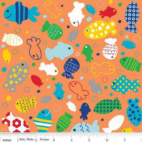 In the Ocean Fish Orange Yardage - c4111-Orange sold and cut in 1/2 yard increments