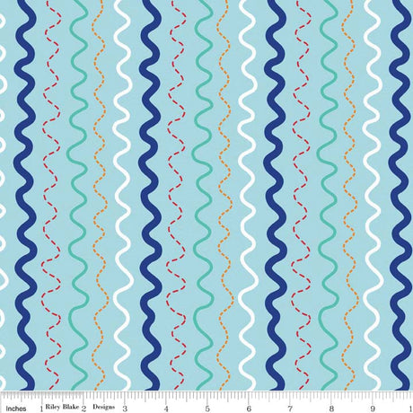 In the Ocean Stripe Blue Yardage - c4113-Blue sold and cut in 1/2 yard increments