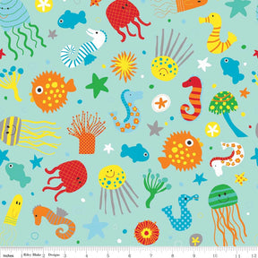 In the Ocean Main Teal Yardage - c4110-Teal sold and cut in 1/2 yard increments