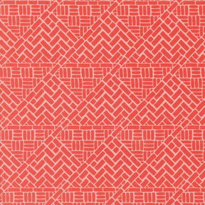 a red and white rug with a pattern on it