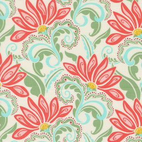 a red and green flower on a white background