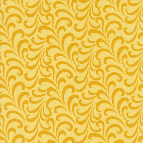 a yellow background with swirls and leaves