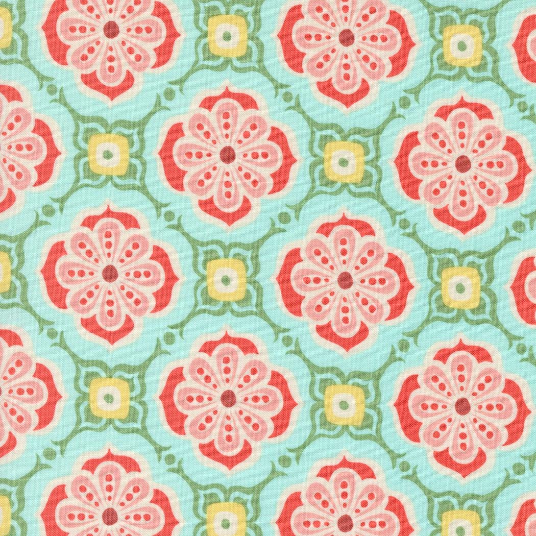 a pattern of flowers on a blue background