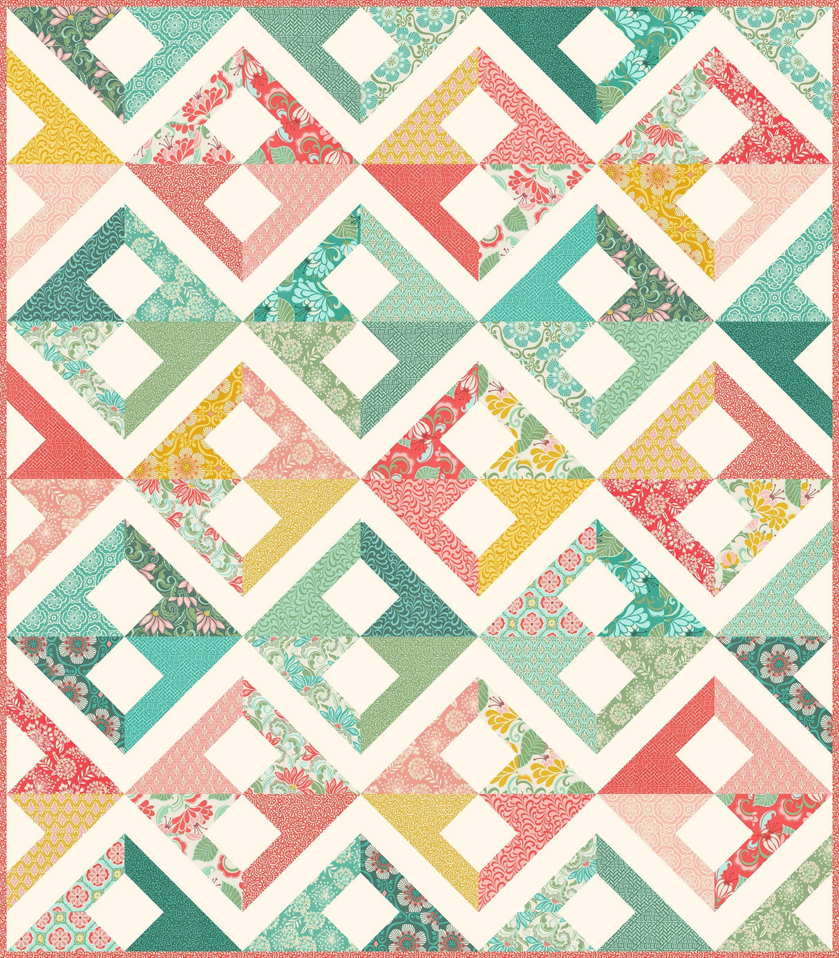 a colorful quilt with many different patterns on it