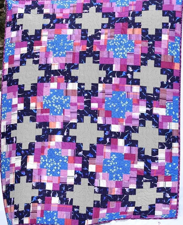 Mosaic Quilt Pattern Card by Running Doe Quilts for Villa Rosa Designs finished size 54" x 72"