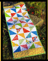 Pinwheel Picnic Quilt Pattern Card by Tricia Lynn Maloney Orphan Quilt Designs for Villa Rosa Designs finished size 16" x 48" 5" charm