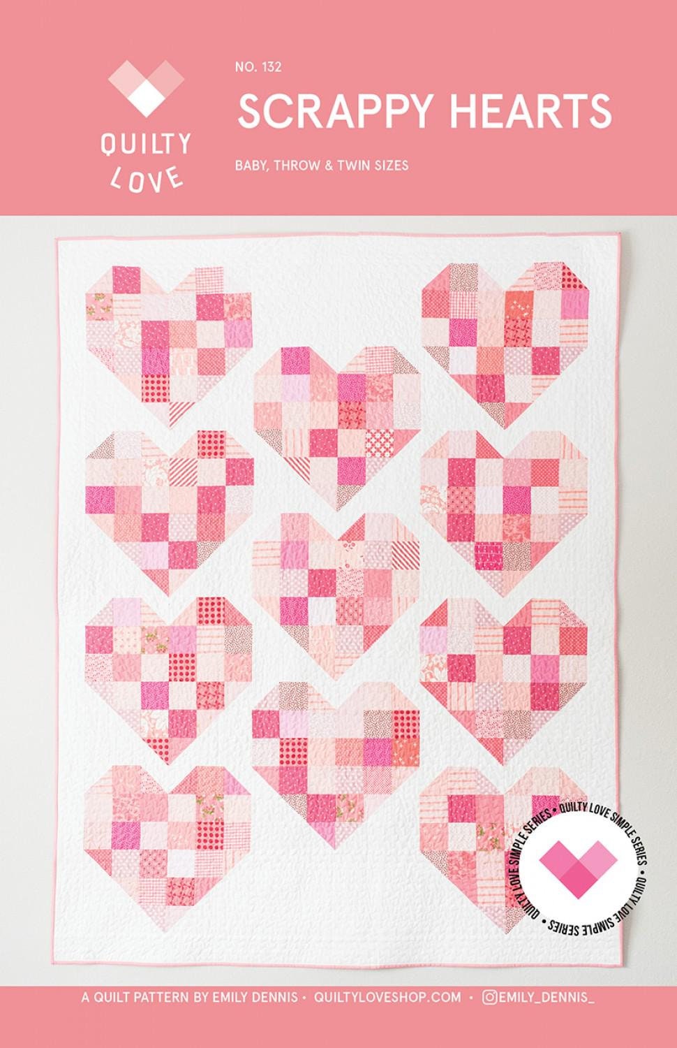 Scrappy Hearts Quilt Pattern QLP132 by Quilty Love 3 sizes available see 2nd photo