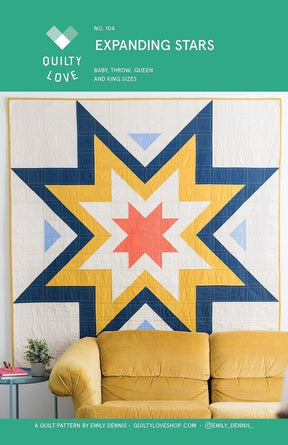 Expanding Stars Pattern QLP104 by Quilty Love (Baby, Throw, Queen and King Sizes)