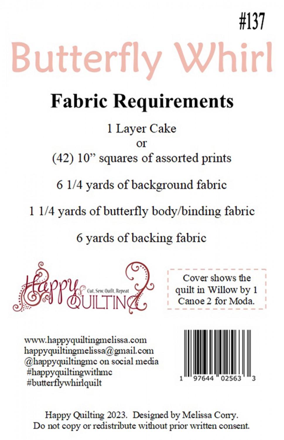 Butterfly Whirl Quilt Pattern by Melissa Corry HQ137 for Happy Quilting 84 x 84