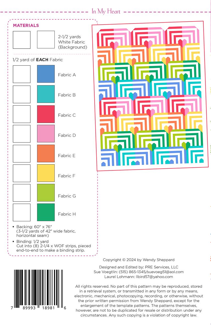In My Heart Quilt Pattern WS76 By Wendy Sheppard Printed Pattern Only