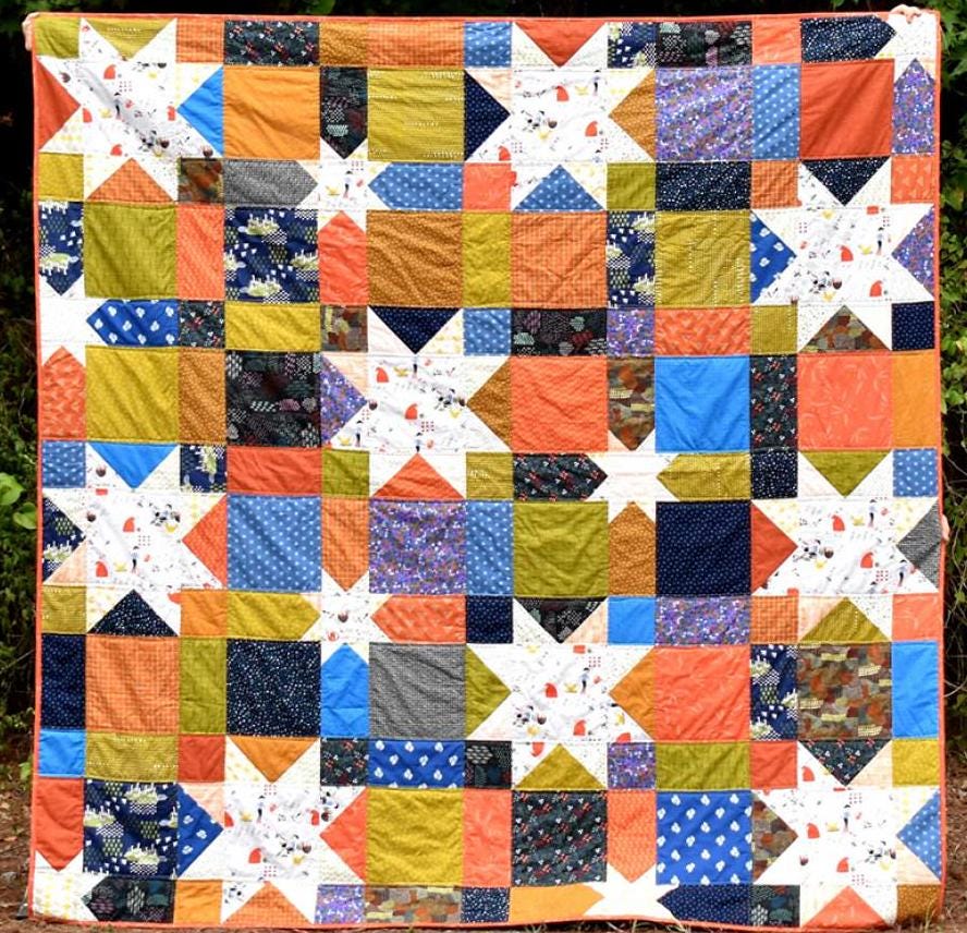 Star Queen Quilt Pattern Card by Running Doe Quilts for Villa Rosa Designs finished size 90" x 90"