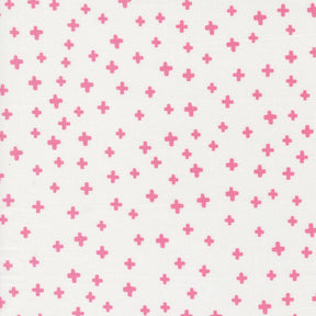 a white background with pink crosses on it