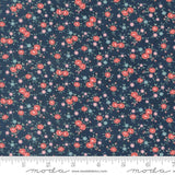a blue background with red and pink flowers