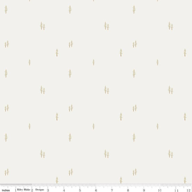 a white and gold wallpaper with small trees on it