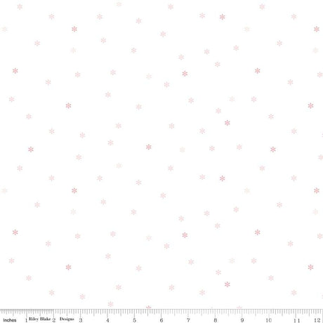 a white background with pink snowflakes on it