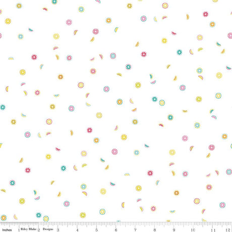 a white background with colorful sprinkles and flowers
