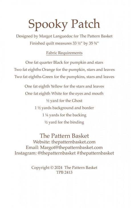Spooky Patch by The Pattern Basket, Margot Designs TPB2413 Paper Pattern ONLY